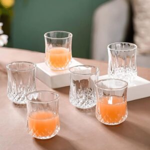 Nestasia Juice Glasses Set of 6 (200ml) - Crystal Thick Walled Drinking Water Glasses, Transparent Glasses Tumblers for Cold Drinks, Mocktails & Daily Use