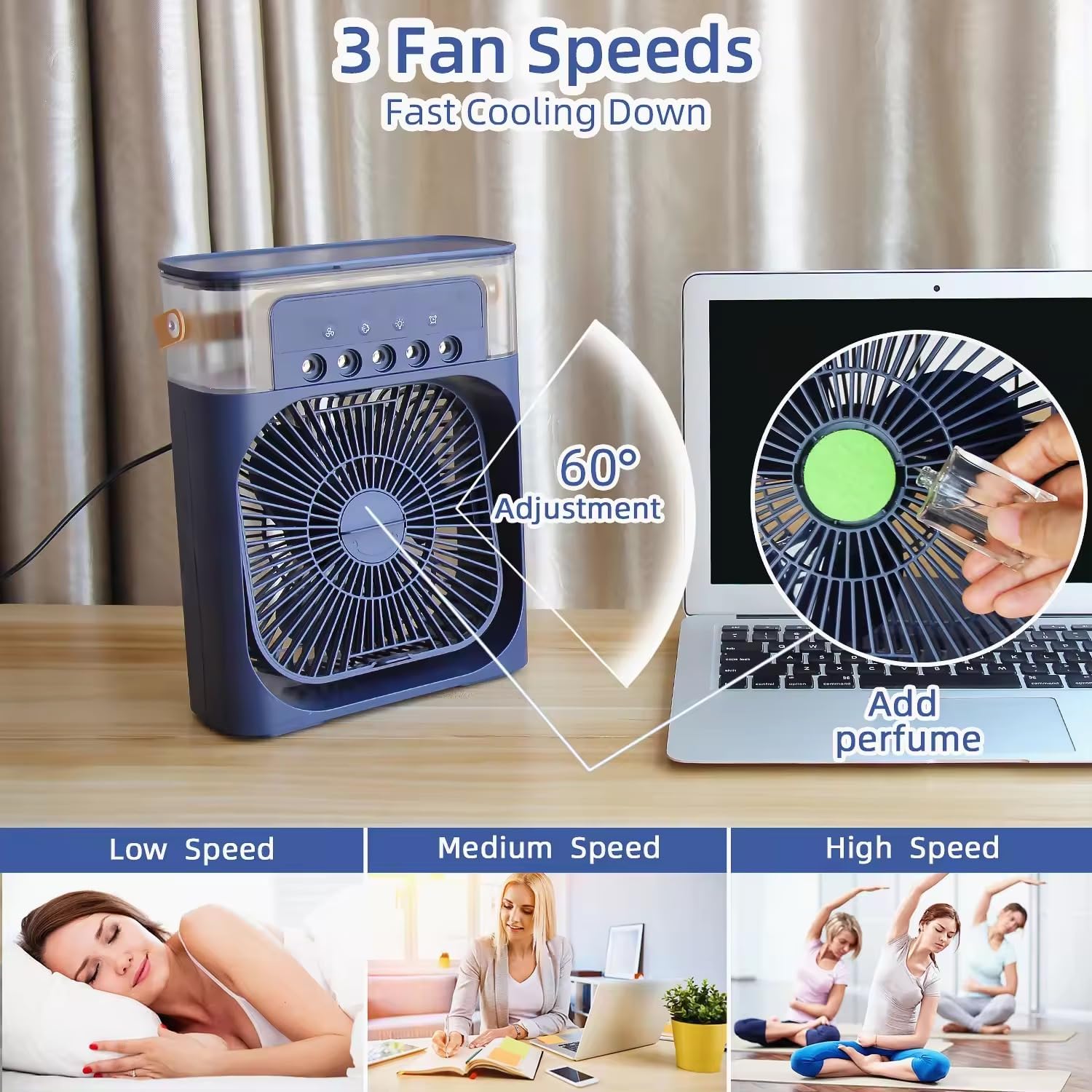 Drumstone (๐๐ฉ๐๐๐ข๐๐ฅ ๐๐ ๐๐๐๐ซ๐ฌ ๐๐๐ซ๐ซ๐๐ง๐ญ๐ฒ) Portable Mini Air Cooler Fan โ Silent Evaporative Cooling with 3 Adjustable Speeds, Timer & Night Light, Energy Saving Personal Cooler - Image 3